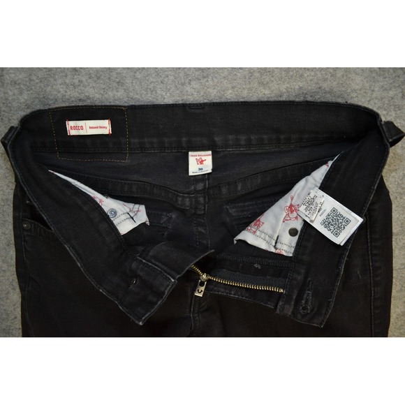 True‎ Religion Jeans Mens 30 Black Rocco Flap Relaxed Skinny Fit 30x31 Denim - Picture 8 of 16